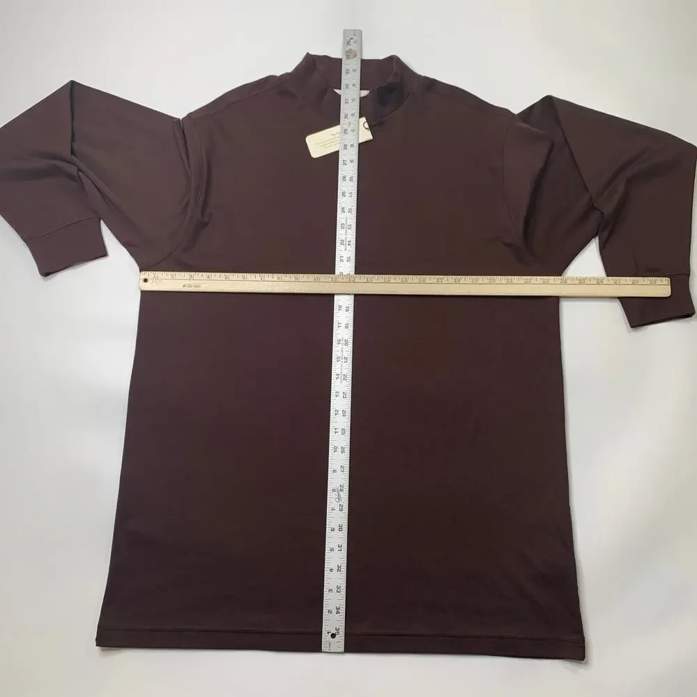 Turnbury Shirt Mens XL Extra Large Brown Pima Cotton Knit Mock Neck Long Sleeve